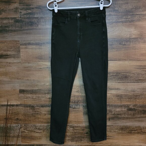 American Eagle Jeans 8 S Super Hi Rise Jegging 360 Next Level Stretch Black - Picture 1 of 12